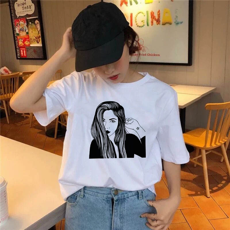 

Fashion 90s Girls T Shirt Women Summer Short Sleeve Graphic White T-shirt Oversized Aesthetic Cute Tees Female Top Clothing
