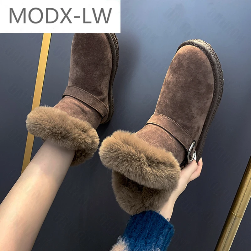 

Women's warm snow boots, flat-bottomed new fashion, put on winter fashion, thick-soled, furry and comfortable Chelsea boots
