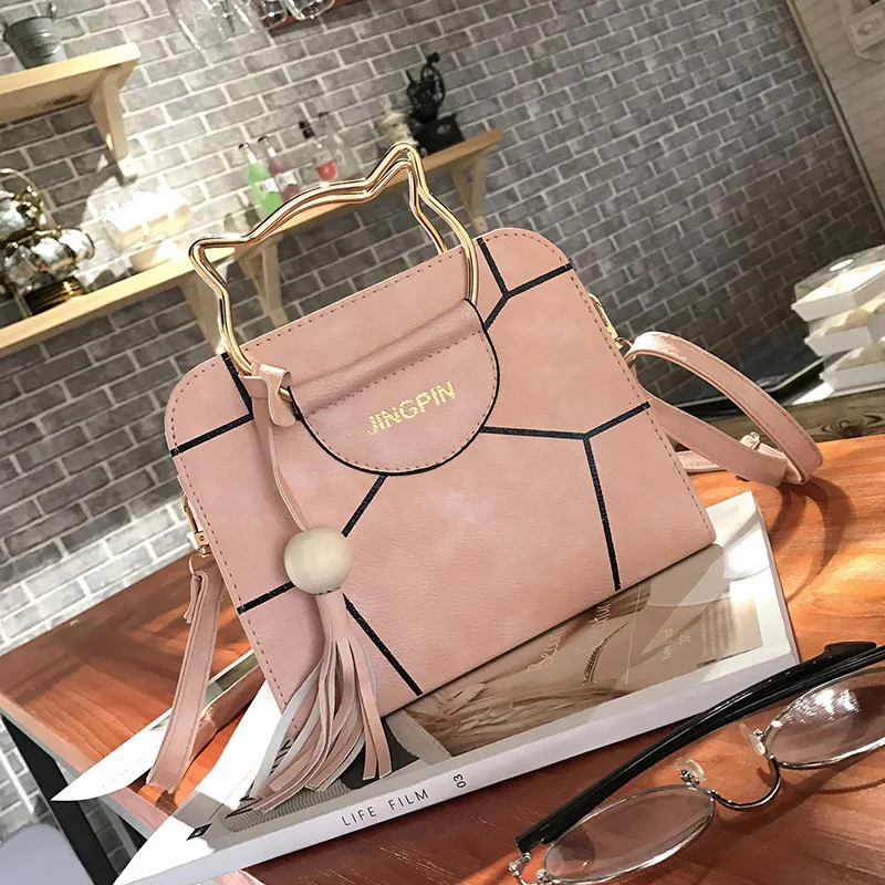 

Women's fashion handbag 2020 cute cat ear stitching black pu single shoulder large capacity commuter Korean casual simple