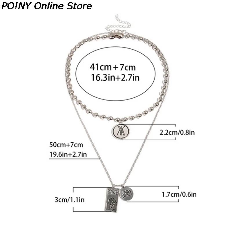 

Multilayer Jewelry Square Couple Punk Trendy Women Hip Hop Long Chain Metal Men Cool Personality Coin Fashion Necklace
