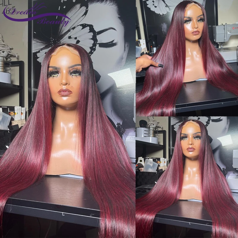 

Ombre Burgundy Lace Front Wigs Human Hair Straight Wig 13x4 Lace Frontal Wigs For Women Transparent Lace Wig Peruvian Remy