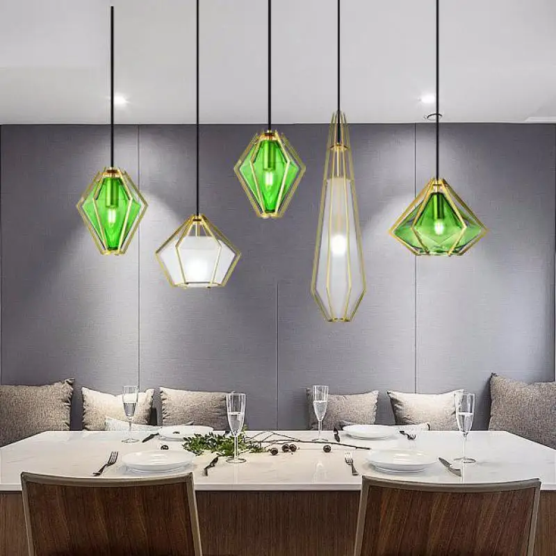 1 pc Glass Diamond pendant Light for Home Restaurant Bar lighting Green lamp wedding Mini E14 Led children lamp|Подвесные