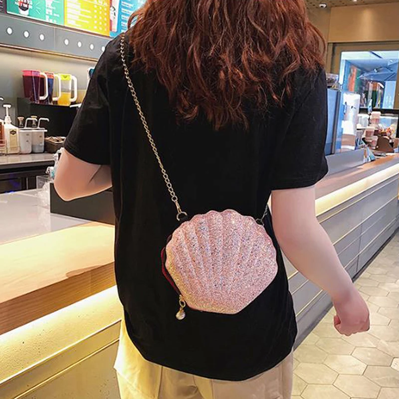 

Mini Bags Girls Casual Cute Sequins Small Shell Shoulder Handbags Phone Money Pouch Chain Crossbody Bags For Women