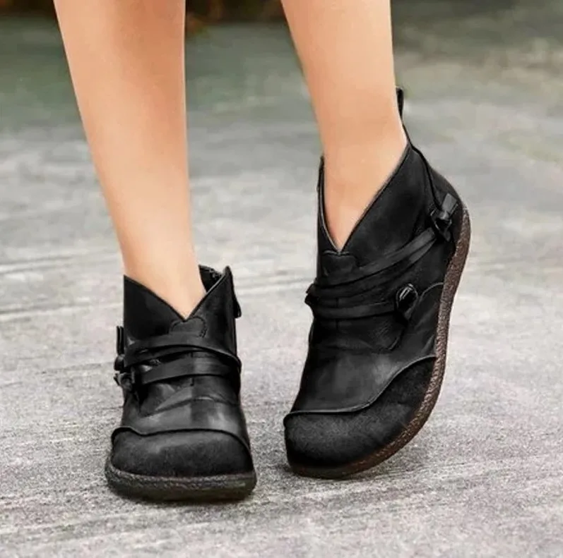 Новинка 2020 года Винтажные кожаные женские ботильоны Повседневные ботинки на