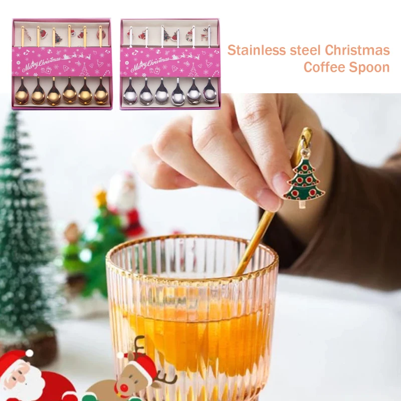 

Christmas Coffee Spoon Sets Coffee Stirring Spoon Creative Dessert Tea Spoon Shovel Christmas Gift Box Xmas Tableware Decoration