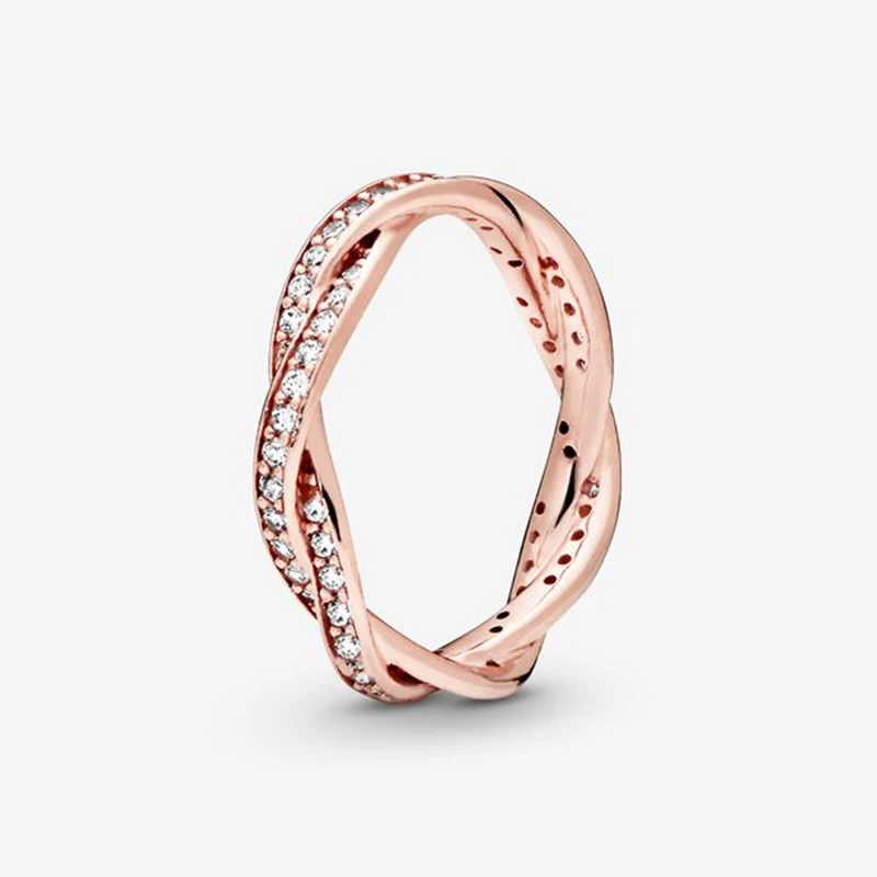 

Authentic 100% 925 Sterling Silver Women Rings Rose golden Sparkling Twisted Lines Rings for for Women DIY Anniversary Jewelry