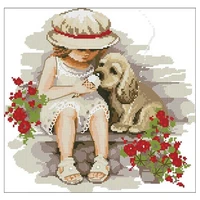 the girl and dog patterns counted cross stitch 11ct 14ct 18ct diy chinese cross stitch kits embroidery needlework sets
