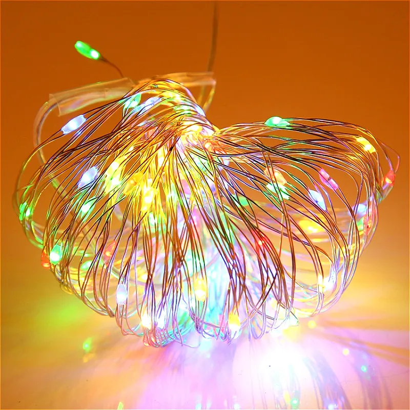 Светодиодный струнный светильник 2 м 20LED серебряный с медным проводом работающий