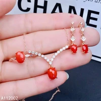 kjjeaxcmy fine jewelry natural red coral 925 sterling silver new women gemstone pendant earrings ring set support test lovely