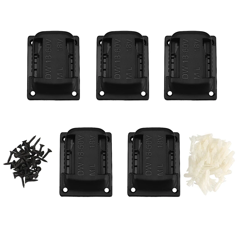 

Black 5Pcs ABS Battery Mounts for DEWALT Battery and Machine Storage Holder Shelf Rack Stand Slots Battery
