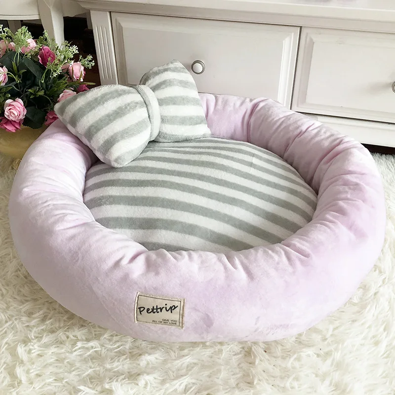 

Dog Bed Mats Round Puppy Pads Winter Warm Velvet Soft Lounger Sofa for Kitten Puppy Pet Cat Litter Nest Kennel With Pillow