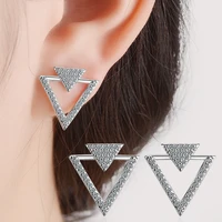 fashion silver plated shiny zircon hollow triangle stud earrings charm lady friend gift fashion anniversary jewelry
