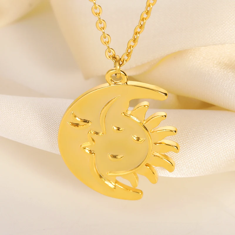 

Sun Crescent Necklaces For Women Creative Design Sun Moon Face Necklace Fashion Copper Pendant Adjustable Chain Jewelry Gifts