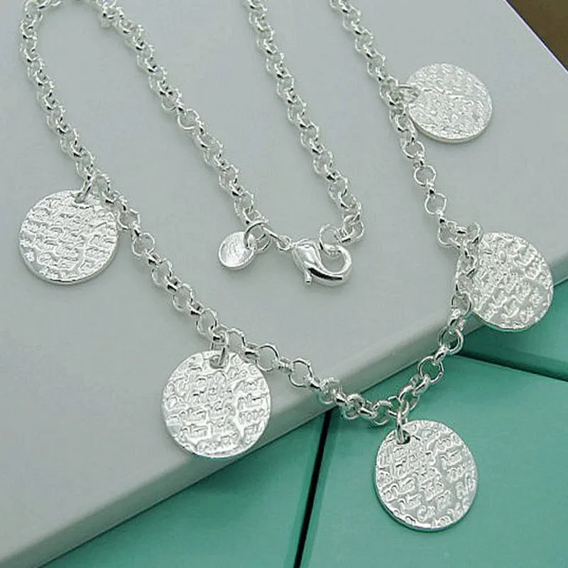

925 Sterling Silver Mageweave Five Round Tag Pendant Necklace For Woman Wedding Engagement Party Charm Jewelry