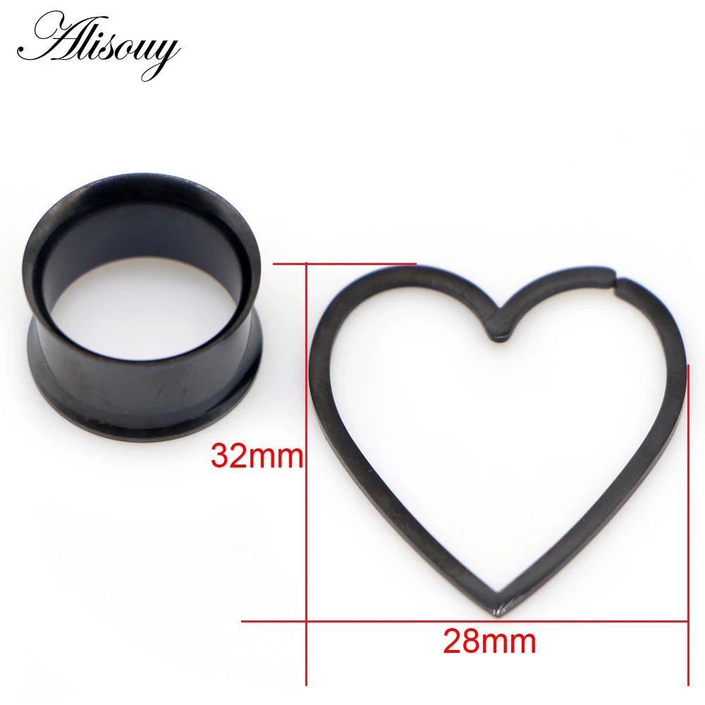 Alisouy 2pcs stainless steel detachable Love heart shape dangle ear plugs tunnels stretchers ear gauges piercing body jewelry images - 6