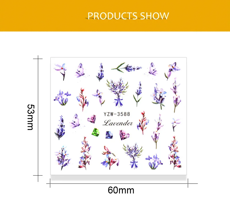 

Lavender Nail Sticker Water Decal Sticker Flower Leaf Giraffe Summer DIY Slider for Manicuring Nail Art Watermarks Decorations