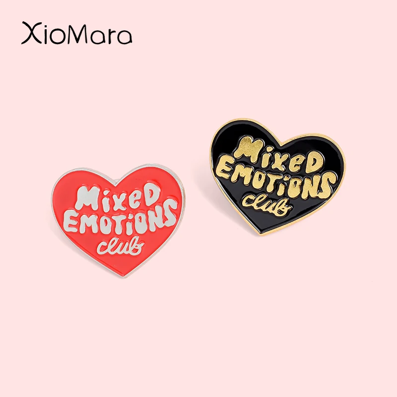 Эмалированная булавка для клуба смешанных эмоций в форме черного красного