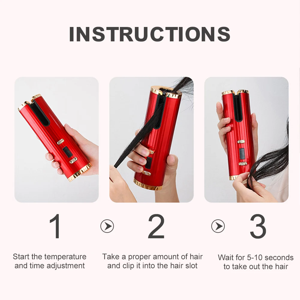 

Automatic Hair Curler Cordless Professional Rotating Hair USB Rechargeable LED Screen Quick Curling Adjustable Styling Tool