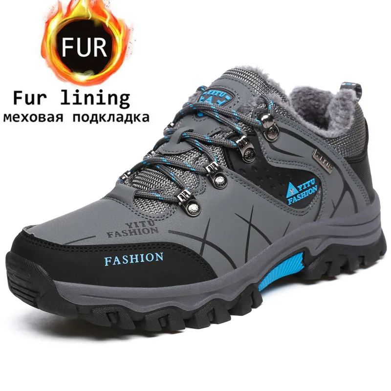 Big size 47 Men's Hiking Shoes Outdoor Waterproof Climbing Hunting Boots Winter Plush Snow Sport Mountain Walking | Спорт и