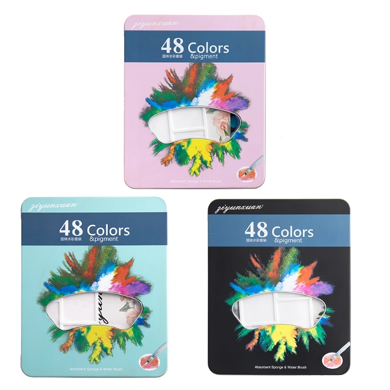 

48 Colors Solid Watercolor Paint Pigment Portable Travel Brush Pen for Beginners C5AB