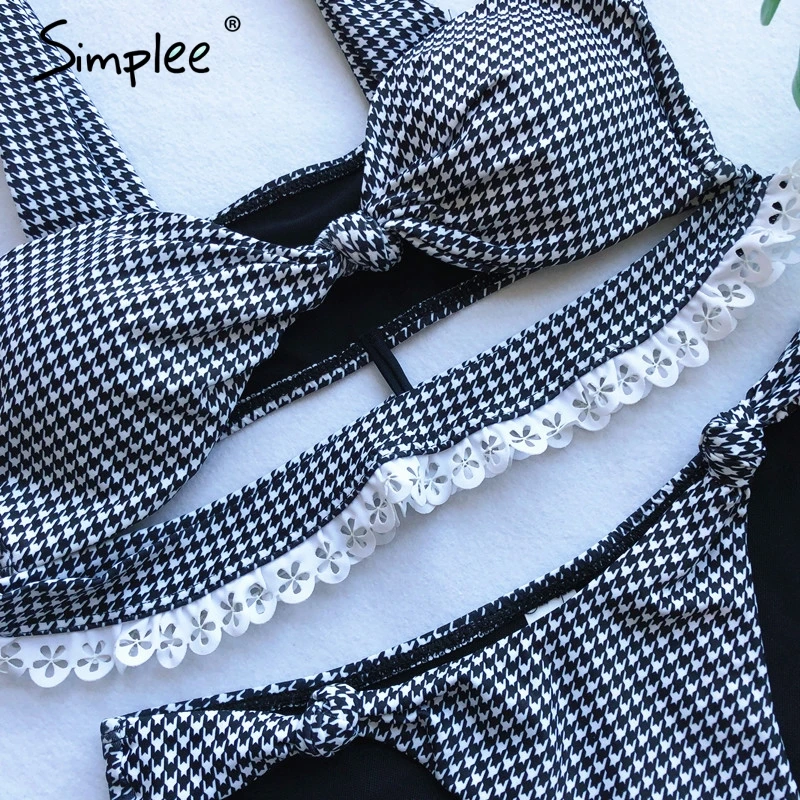 Женский раздельный кружевной купальник Simplee сексуальный женский с полым вырезом