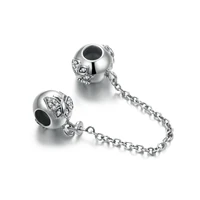 gw 925 sterling silver charms bead fit bracelet safety chain clear cz stopperdiy bead for jewelry