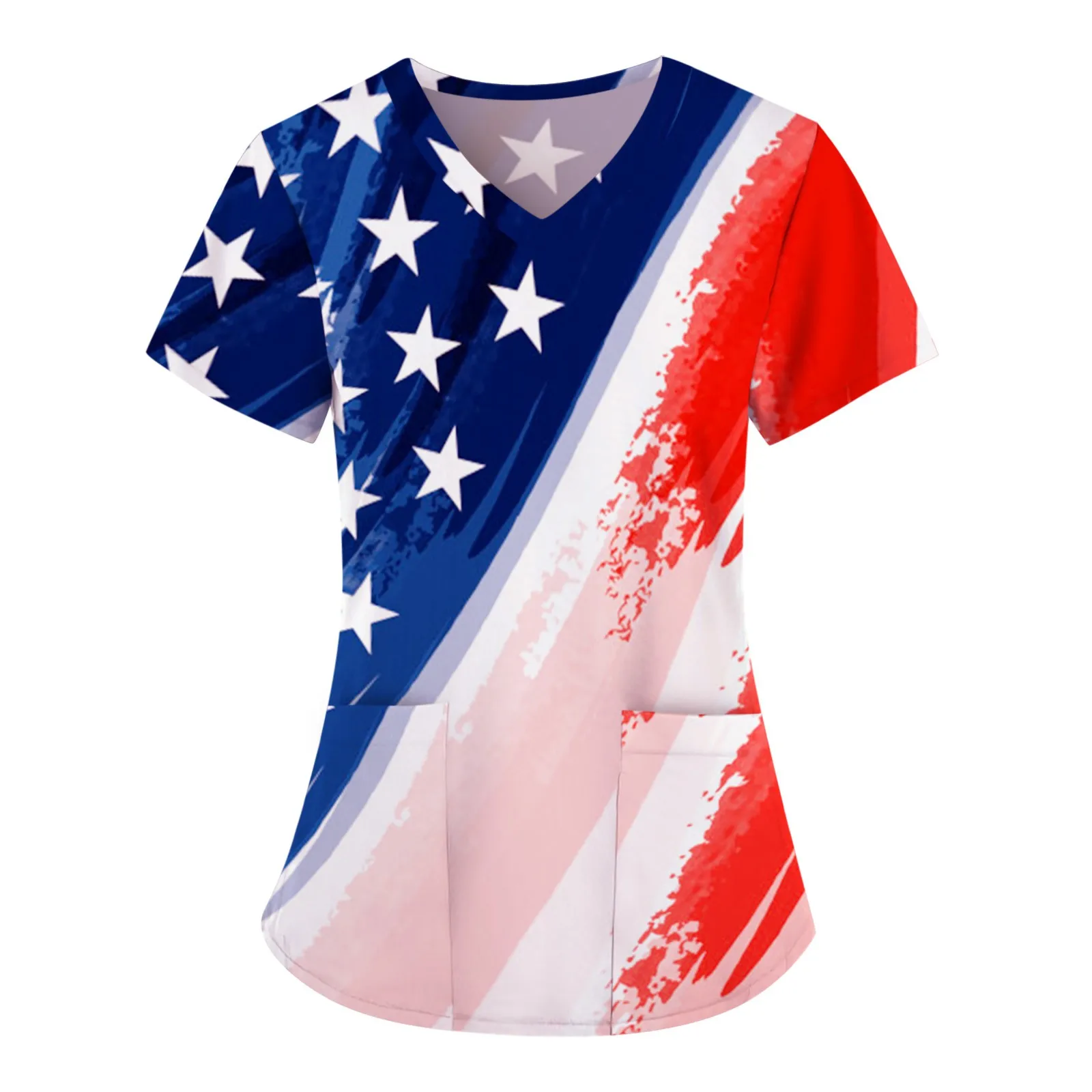 

American Flag Print Women Women Nurse Uniform T-shirts Hospital Workwear Short Sleeve Working Scrub Tops 2021 Gorro Enfermera A5