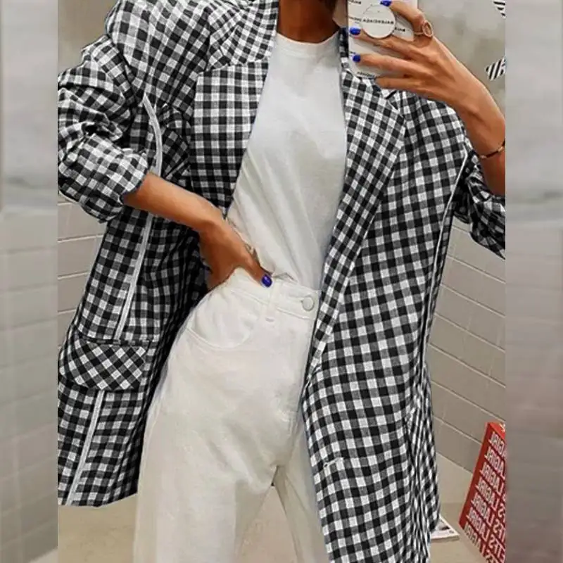 

Celmia 2021 Fashion Blazers Women Checked Suit Lady Business Office Blazers Casual Buttons Formal Coats Elegant OL Plaid Blazer