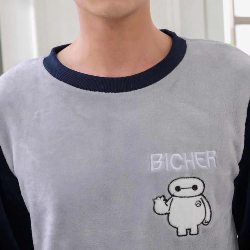 2019 зимняя плотная теплая Фланелевая пижама с рисунком для мужчин Коралловая