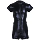 Wetlookлатексный комбенизон кожа человек комбинезоны черного цвета из искусственной кожи боди сексуальное Клубное платье Для мужчин гей застежка-молния с открытой промежностью, комбинезон