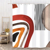 abstract mid century shower curtain minimalist lines striped modern simple red orange polyester waterproof cloth bathroom decor
