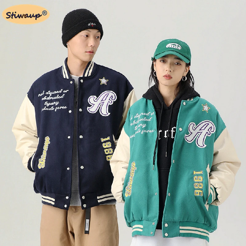 

Парная бейсбольная куртка для подростков, модная уличная трендовая зимняя утепленная мужская куртка с надписью, спортивное пальто на весну...