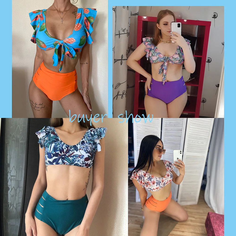

High Waist Bikini 2021 Ruffle Swimwear Women Print Sexy Swimsuit Push Up Bikinis Plus Size Bathing Suits Floral Beach Wear