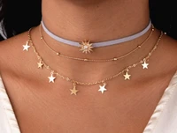 popular bohemian fashion five pointed star and sun pendants for women multi layer vintage jewelry collar chain necklace girl