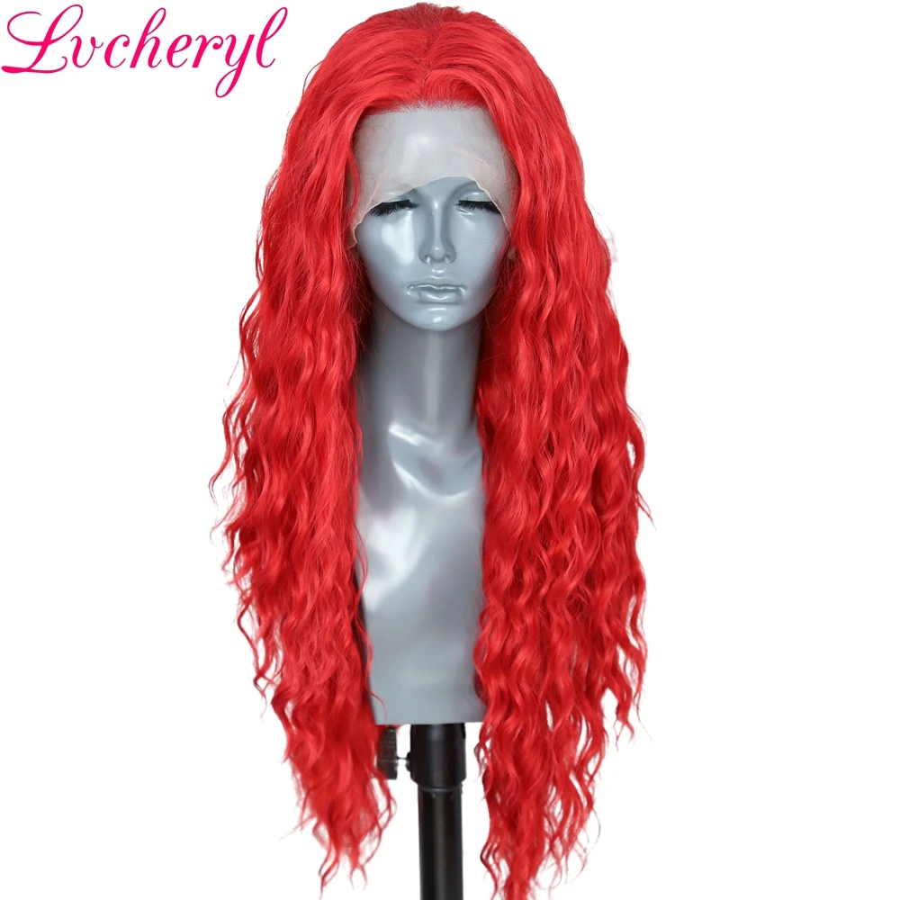 Lvcheryl 13X3 красный цвет натуральные длинные волнистые устойчивые к нагреву парики