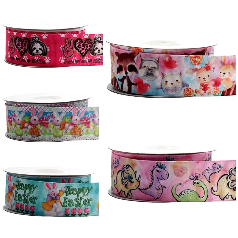 

7/8" 22mm bunny printed happy Easter ribbons