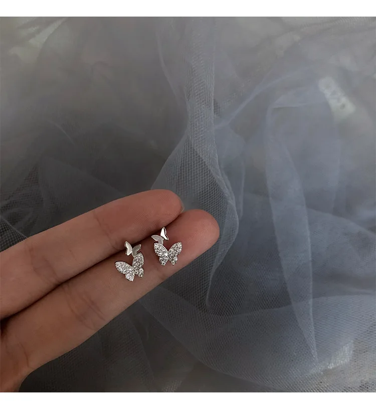 Серебро 925 пробы Сережка-гвоздик в форме бабочки для женщин детские украшения