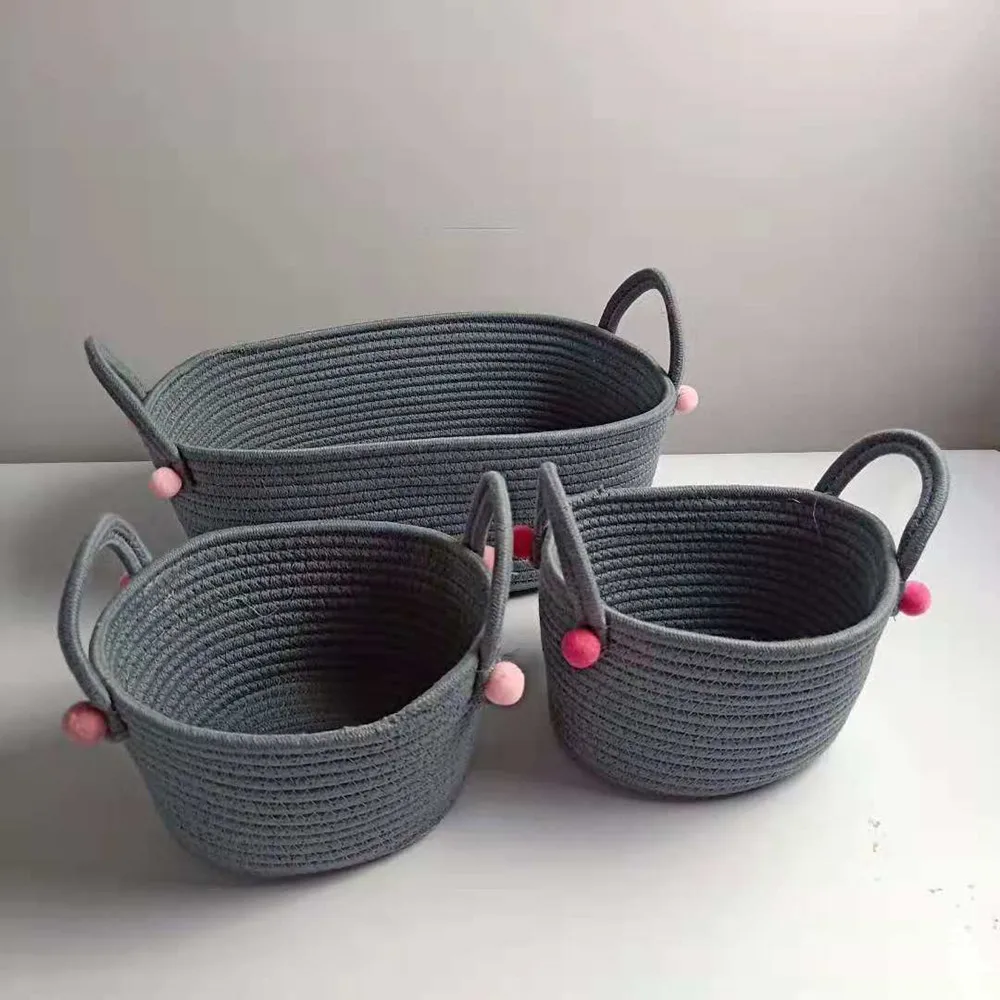 Корзина для хранения из 3 хлопковых веревок корзина грязной одежды розовая белья