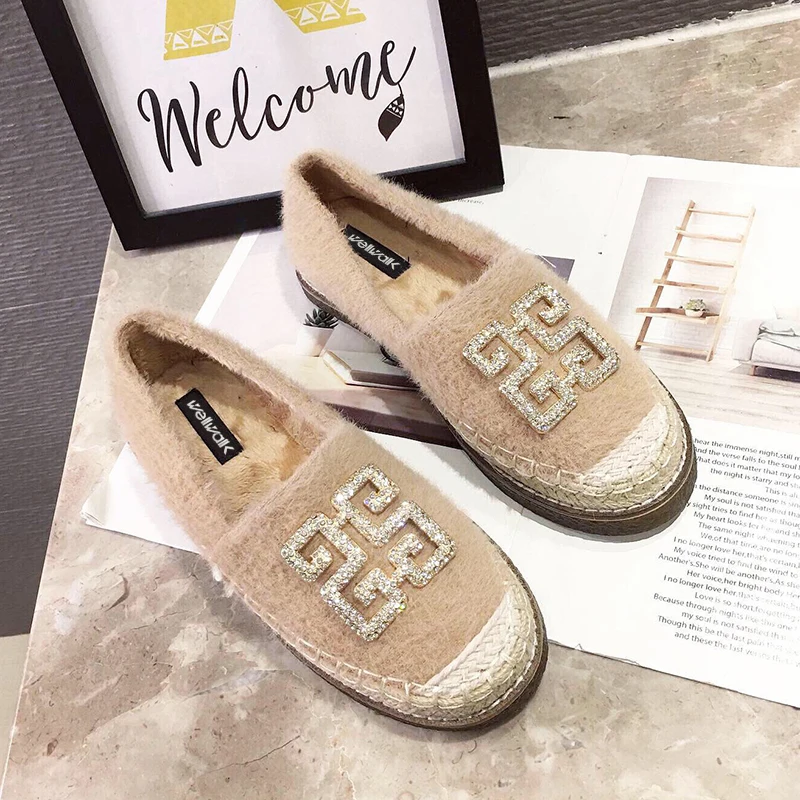 Меховые лоферы Женские эспадрильи на плоской подошве Брендовая Дизайнерская