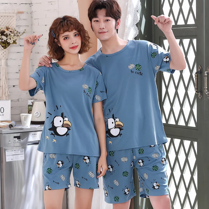 Пуловер с короткими рукавами штаны пижама 6535 хлопок летние пижамы для пар