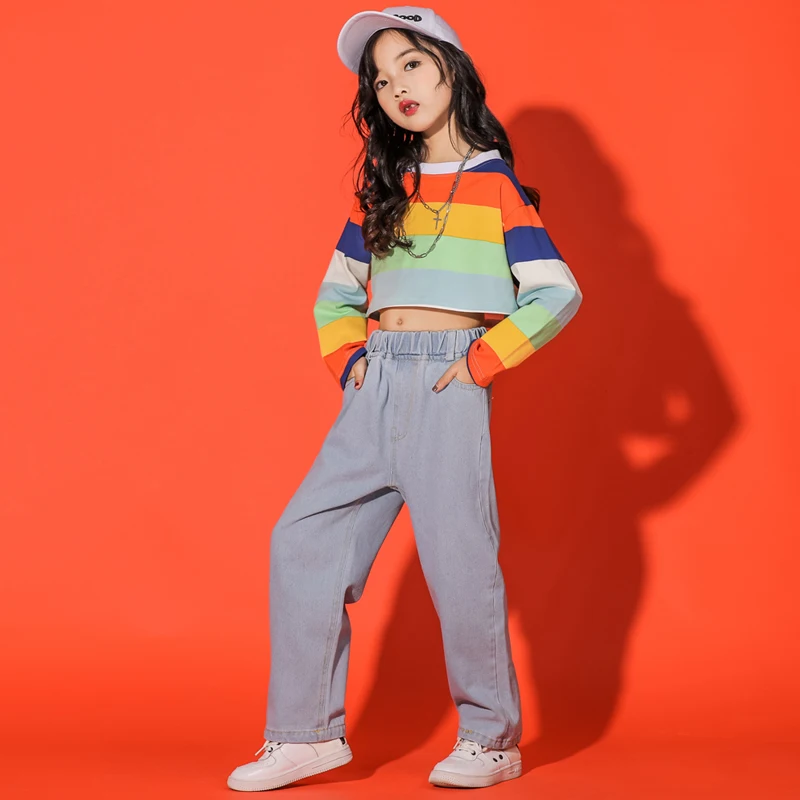 Детская одежда для выступлений в стиле хип хоп джинсовые брюки наряды девочек