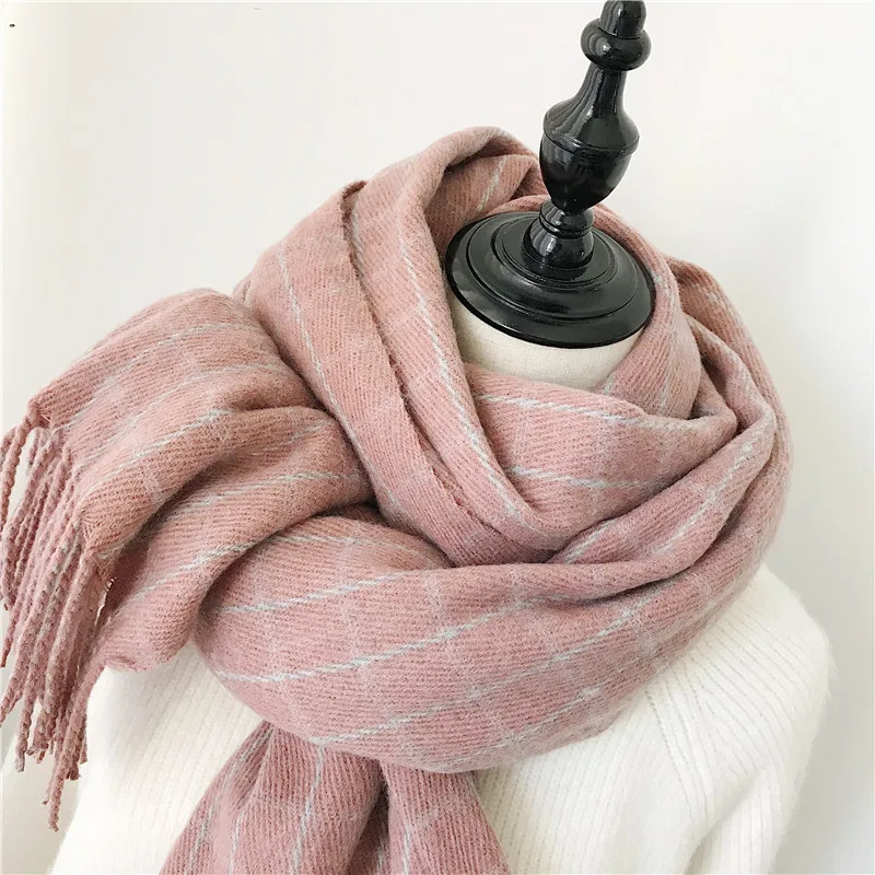 Winter Cashmere Scarves With Tassel Thick Warm Poncho Wool Plaid Print Neck Scarf For Women Fashion Shawls and Wraps Ladies