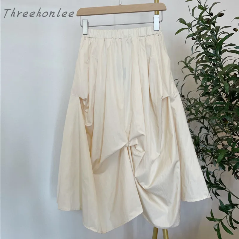 

Summer 2021 New Design Woman Irregular Skirts Solid Color High Waist Silm Midi Female Casual Elegant Holiday Skirt