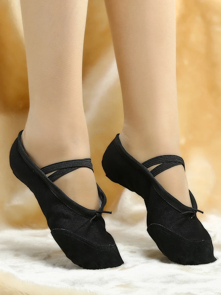 

EU22-45 White Leather Head Yoga Slippers Teacher Gym Indoor Exercise Canvas Ballet Dance Shoes Children Kids Girls Woman