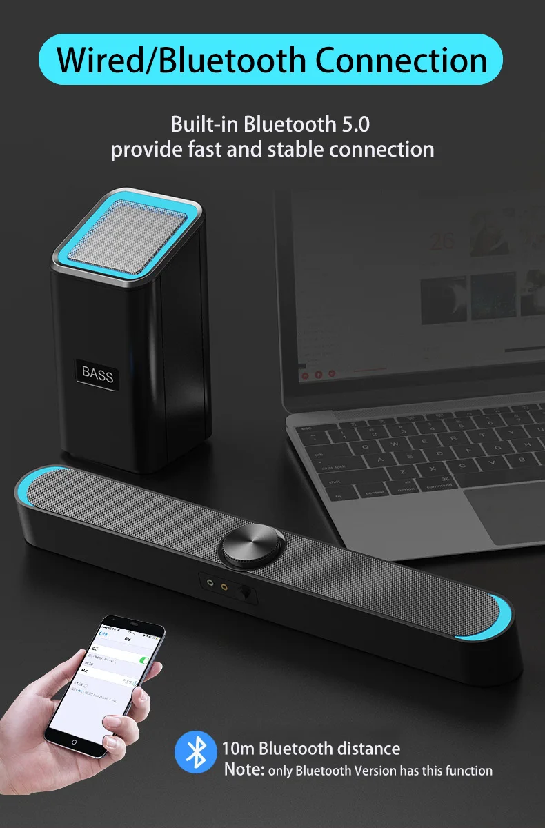 

Wireless bluetooth Speaker Bass Soundbar Subwoofer 3D Surround Stereo Home Theater Dual Speakers Desktop PC Computer Laptop
