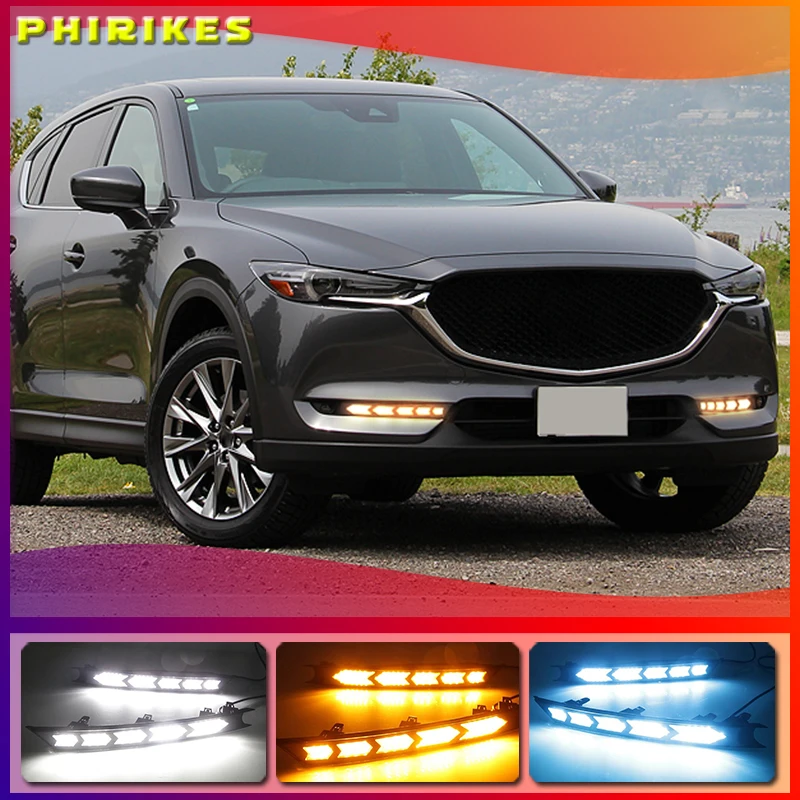 

LED Daytime Running Lights For Mazda CX-5 CX5 CX8 CX-8 2017 2018 drl fog lamp 12V ABS DRL Driving lights with turn signals