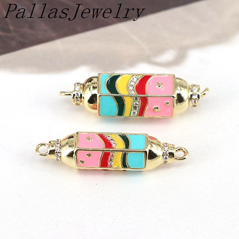 

10Pcs Rainbow Enamel Rhombus On Hexagon Shape Spacer Beads,Gold Filled Enamel Connector,Enamel Jewelry Findings