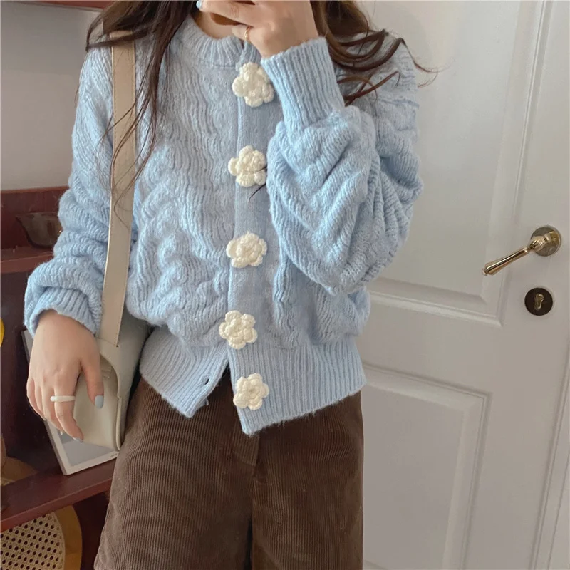 

Student Round Neck Long Sleeve 2021 New Korean Cardigan Sweater Female Slim Fit in Autumn and Winter Versatile Coat