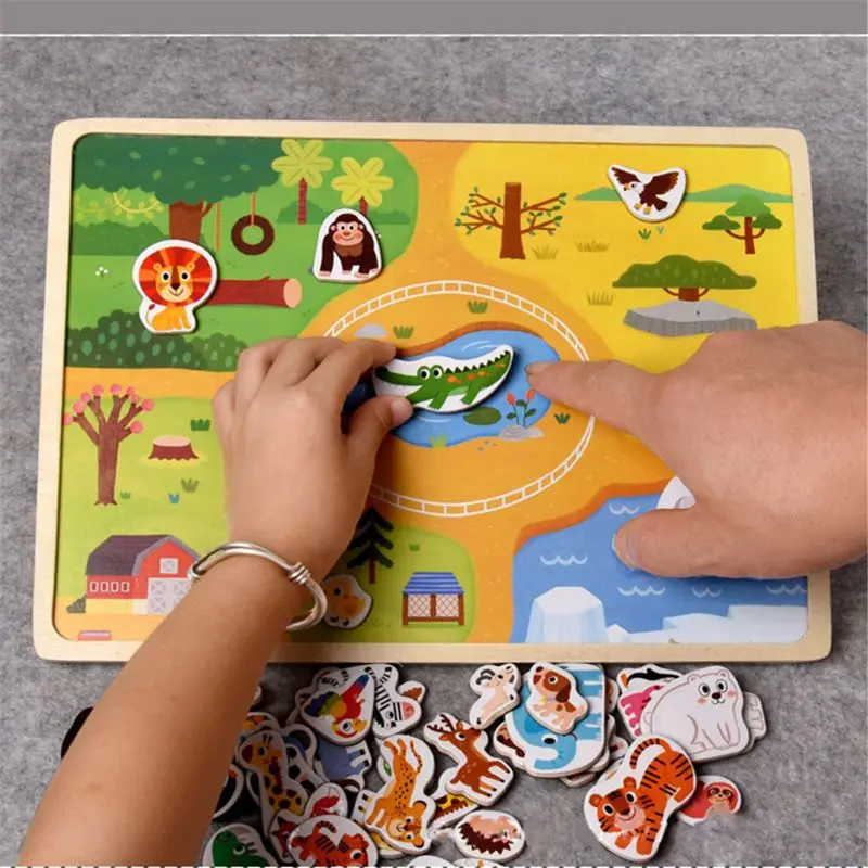 

New Wooden Magnetic Puzzle Animal and Traffic Vehicle Game Children Baby Early