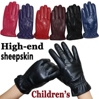 childrens leather gloves boys and girls sheepskin gloves warm winter plus thick velvet glchioves pupils leather gloves 2021 new
